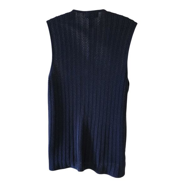 Lands End VTG 90's Navy Blue Abalone Button Down Sweater Vest Womens Size Medium - Picture 2 of 7